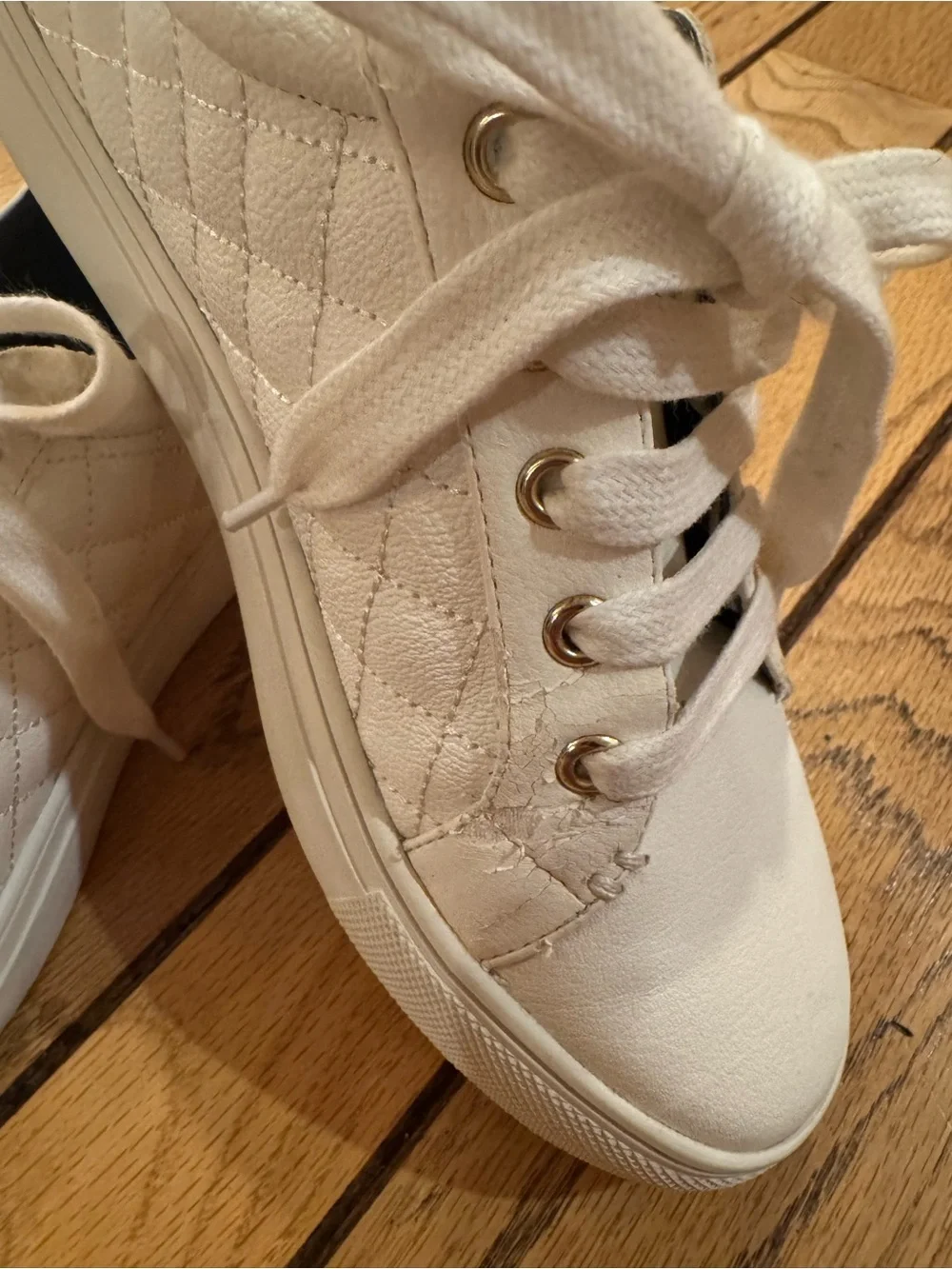 Kurt Geiger Quilted White Lace-Up Sneakers with Red Heel Tab